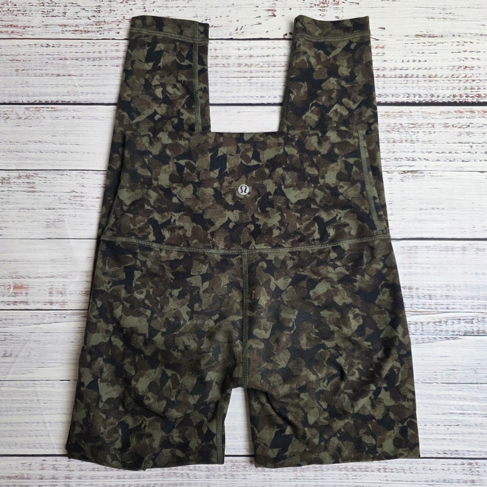 Lululemon Wunder Under Full On Luon Roll Down High Rise Leggings Green Camo 6